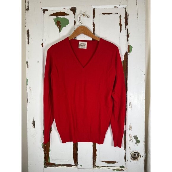 Vintage Edinburgh Woollen Mill Sweater Mens 30 Small Red V Neck Lambswool Wool - Picture 3 of 7